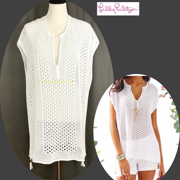 Lilly Pulitzer Other - Lilly Pulitzer Renee Resort White Open Knit Poncho Sweater Cover Up Sz XL